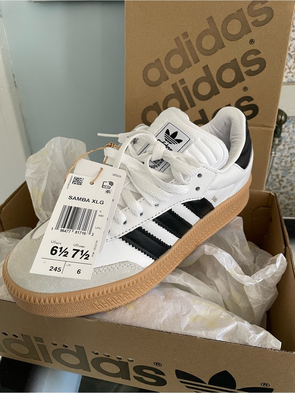 adidas Samba XLG White with Black Stripes and Gum Sole